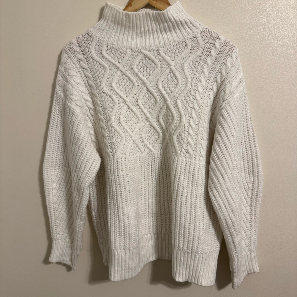 A New Day Cozy White Chunky Cable Knit Mock Turtleneck Sweater Size Small